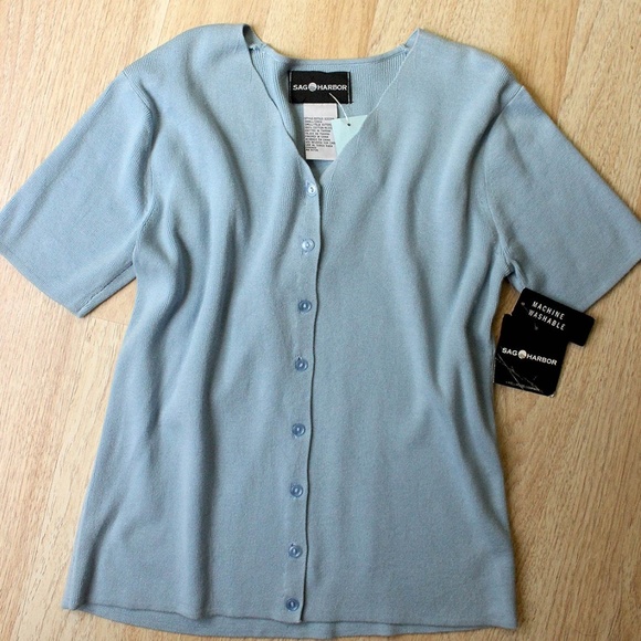 Sag Harbor Sweaters - Blue Ribbed Stretch Knit Cardigan or Top NWT